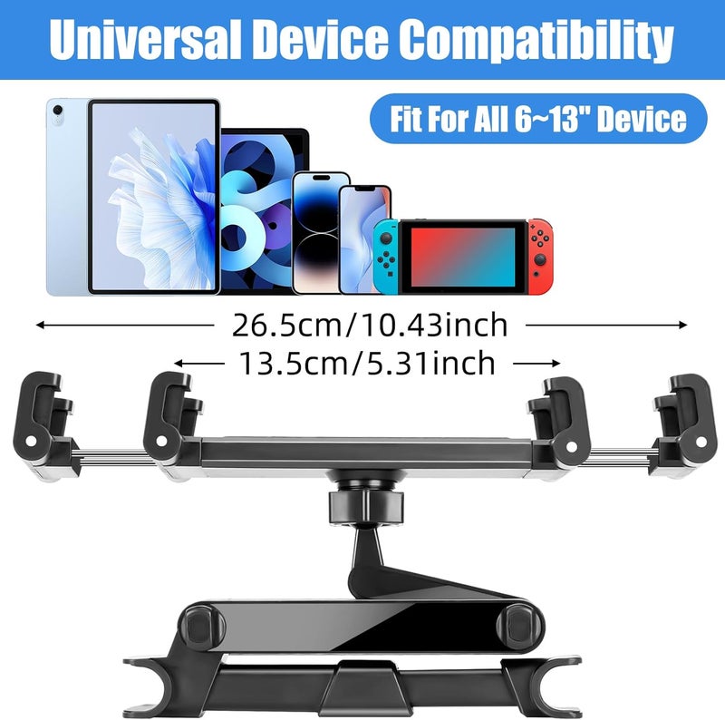 Buinblu Tablet Holder for Car Headrest,Foldable Stand Compatible with 6-13" iPad,Air,Mini,Switch,360° Adjustable Rotation,Essential for Road Travel,Black - Image 4